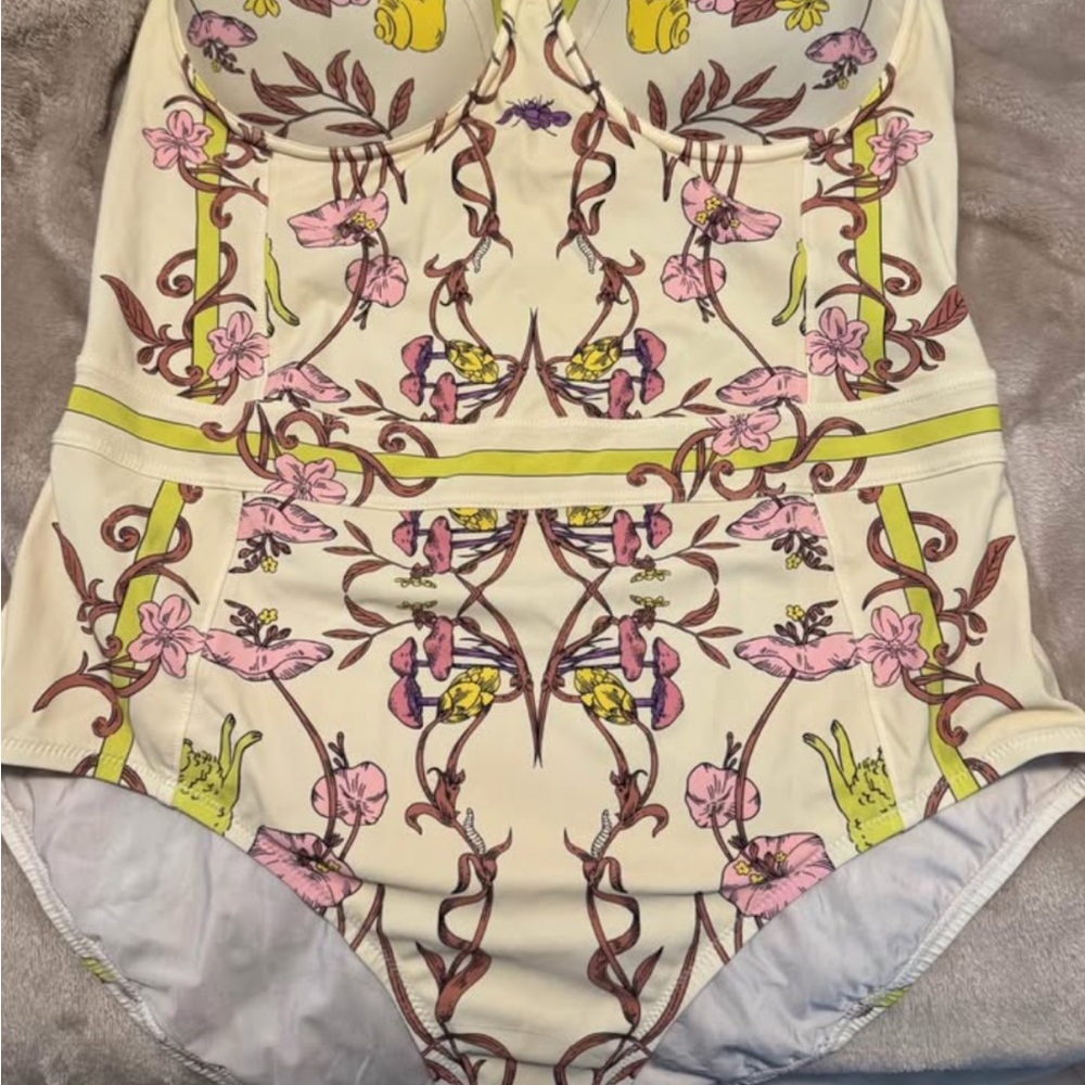 Tory Burch Floral One Piece Swimsuit - Cream, Pink, Yellow